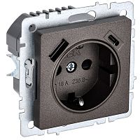 Розетка с заземлением +2xUSB тип A+C без рамки IEK Brite РЮш11-1-БрТБ 1-м. темная бронза картинка